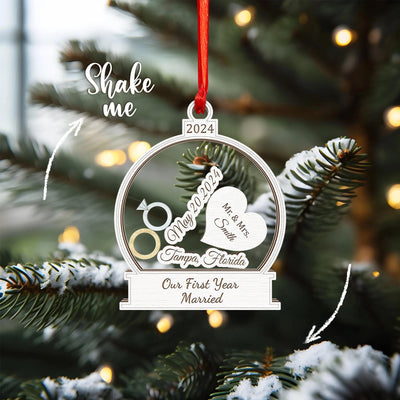 Personalized Wedding Shaker Ornament: First Christmas Married, Custom Newlywed Gift