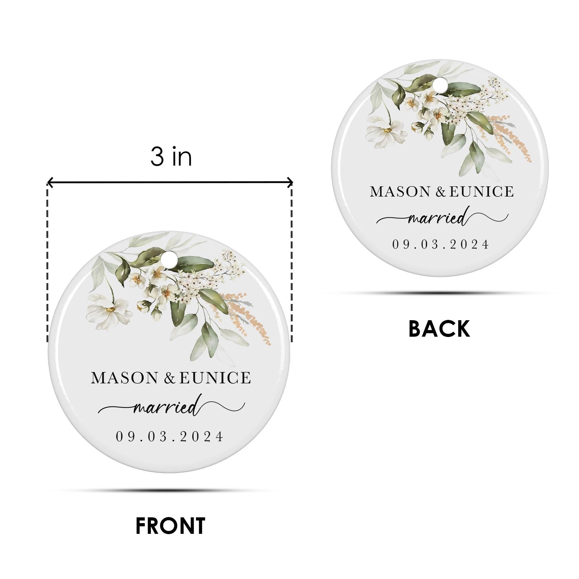 Personalized Couple Christmas Ornament, Ceramic Keepsake, Custom Names and Date