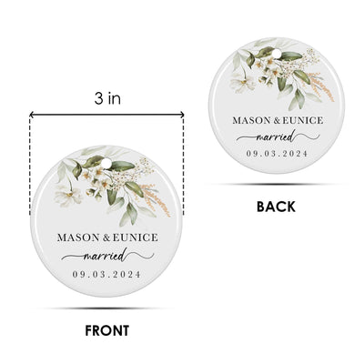 Personalized Couple Christmas Ornament, Ceramic Keepsake, Custom Names and Date