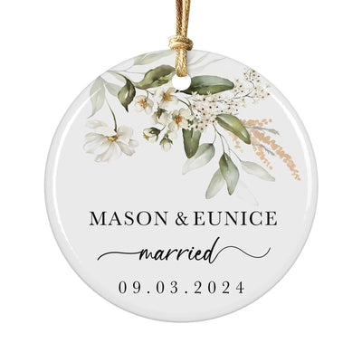 Personalized Couple Christmas Ornament, Ceramic Keepsake, Custom Names and Date