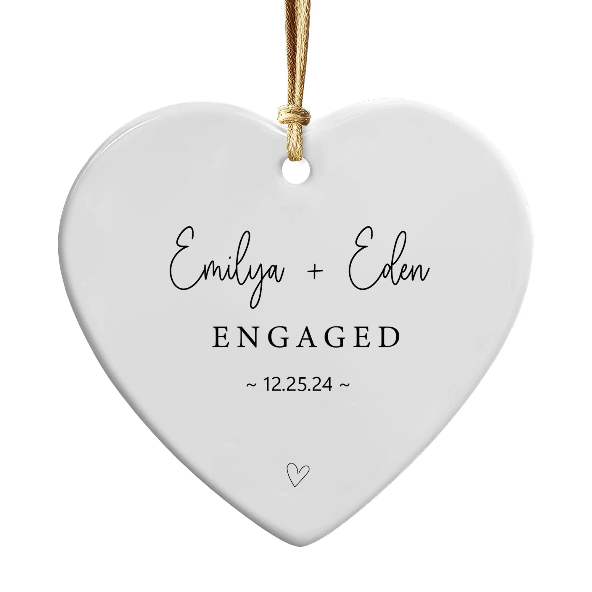 Personalized Engagement Ornament 2025: Heart-Shaped Ceramic Christmas Keepsake