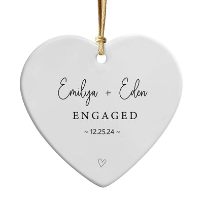 Personalized Engagement Ornament 2025: Heart-Shaped Ceramic Christmas Keepsake