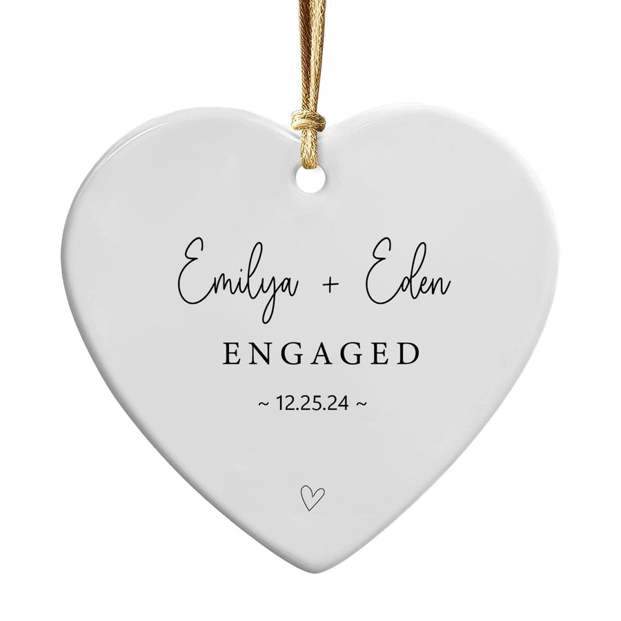 Personalized Engagement Ornament 2025: Heart-Shaped Ceramic Christmas Keepsake