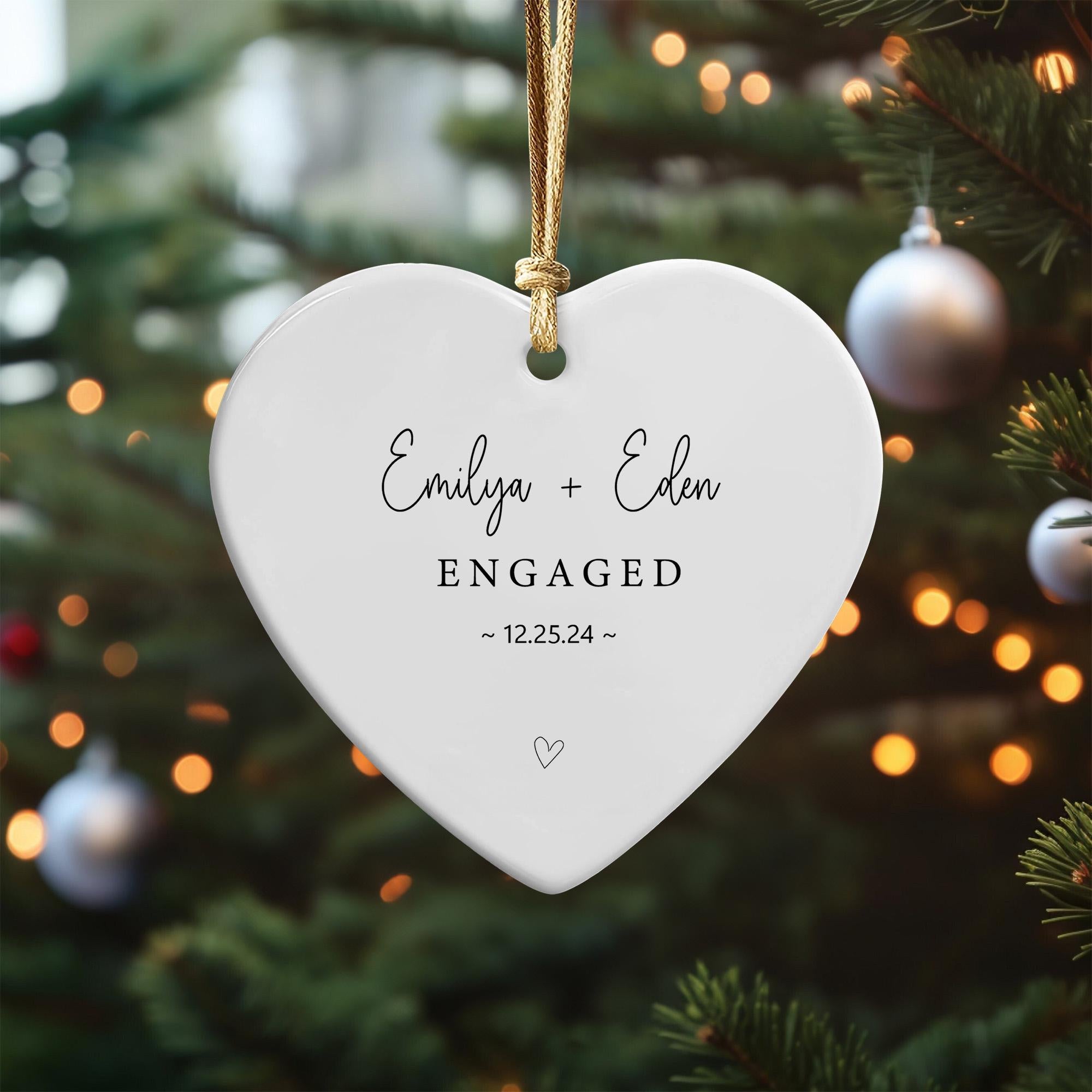 Personalized Engagement Ornament 2025: Heart-Shaped Ceramic Christmas Keepsake