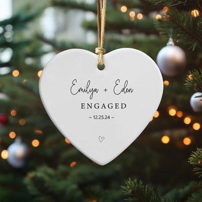 Personalized Engagement Ornament 2025: Heart-Shaped Ceramic Christmas Keepsake