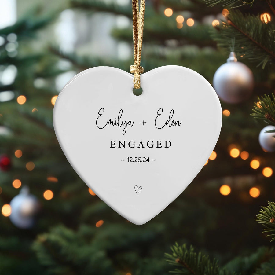 Personalized Engagement Ornament 2025: Heart-Shaped Ceramic Christmas Keepsake