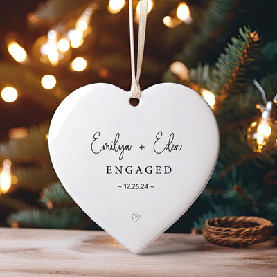 Personalized Engagement Ornament 2025: Heart-Shaped Ceramic Christmas Keepsake