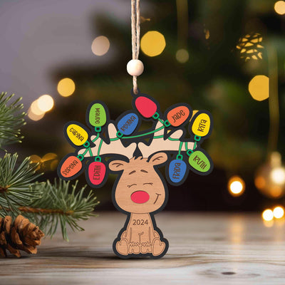 Personalized Reindeer Family Ornament with Christmas Lights - 2025 Keepsake