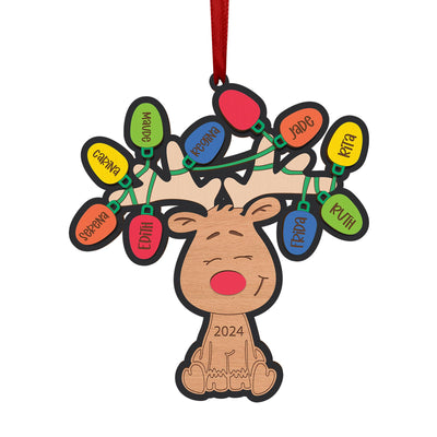 Personalized Reindeer Family Ornament with Christmas Lights - 2025 Keepsake