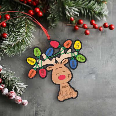 Personalized Reindeer Family Ornament with Christmas Lights - 2025 Keepsake