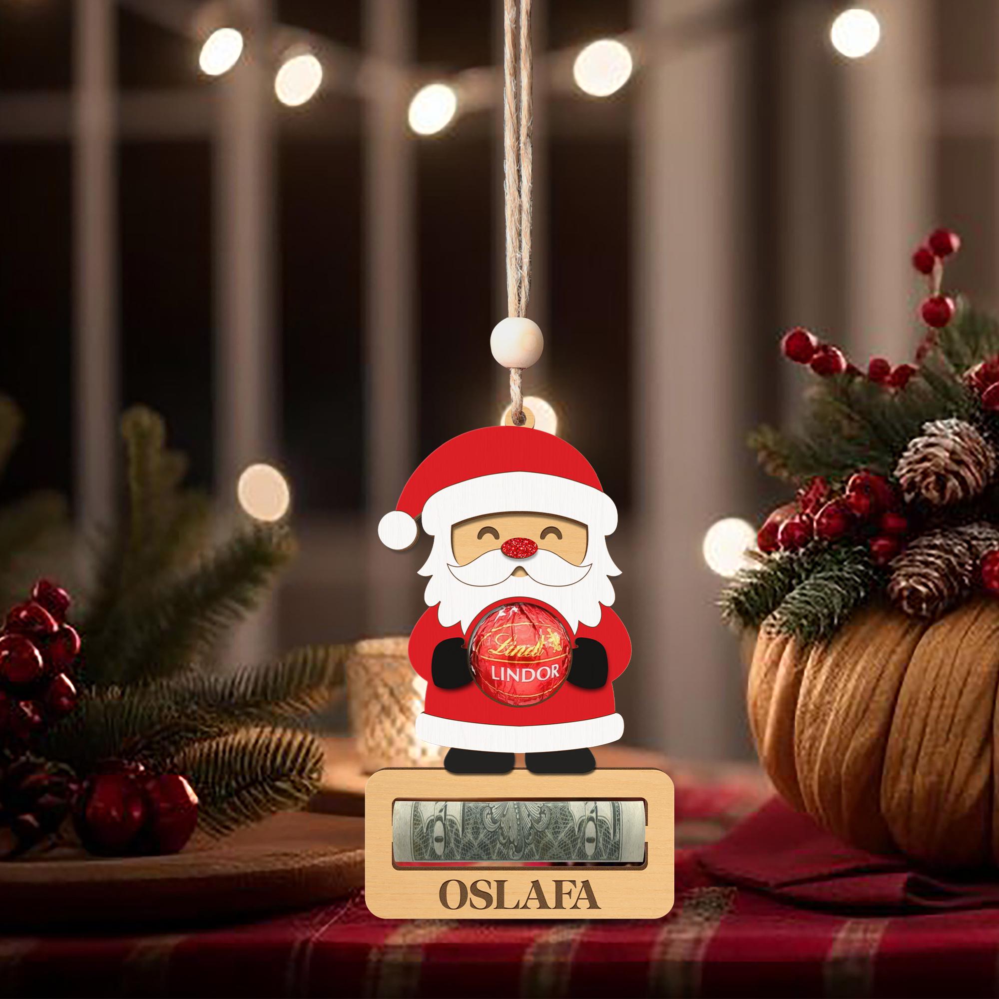 Personalized Santa Money Holder Ornament - Santa Chocolate and Money Holder - Wooden Christmas Gift Ornament