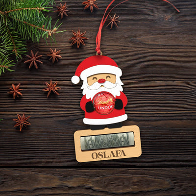 Personalized Santa Money Holder Ornament - Santa Chocolate and Money Holder - Wooden Christmas Gift Ornament