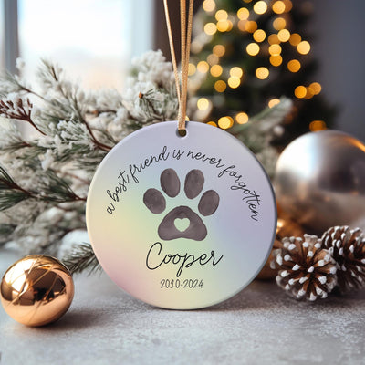 Personalized Pet Memorial Ceramic Ornament, Rainbow Paw Print Keepsake