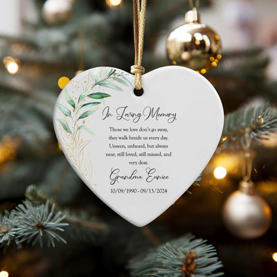 Personalized Memorial Ornament: Heart Ceramic Keepsake with Gold Accents