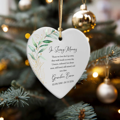 Personalized Memorial Ornament: Heart Ceramic Keepsake with Gold Accents