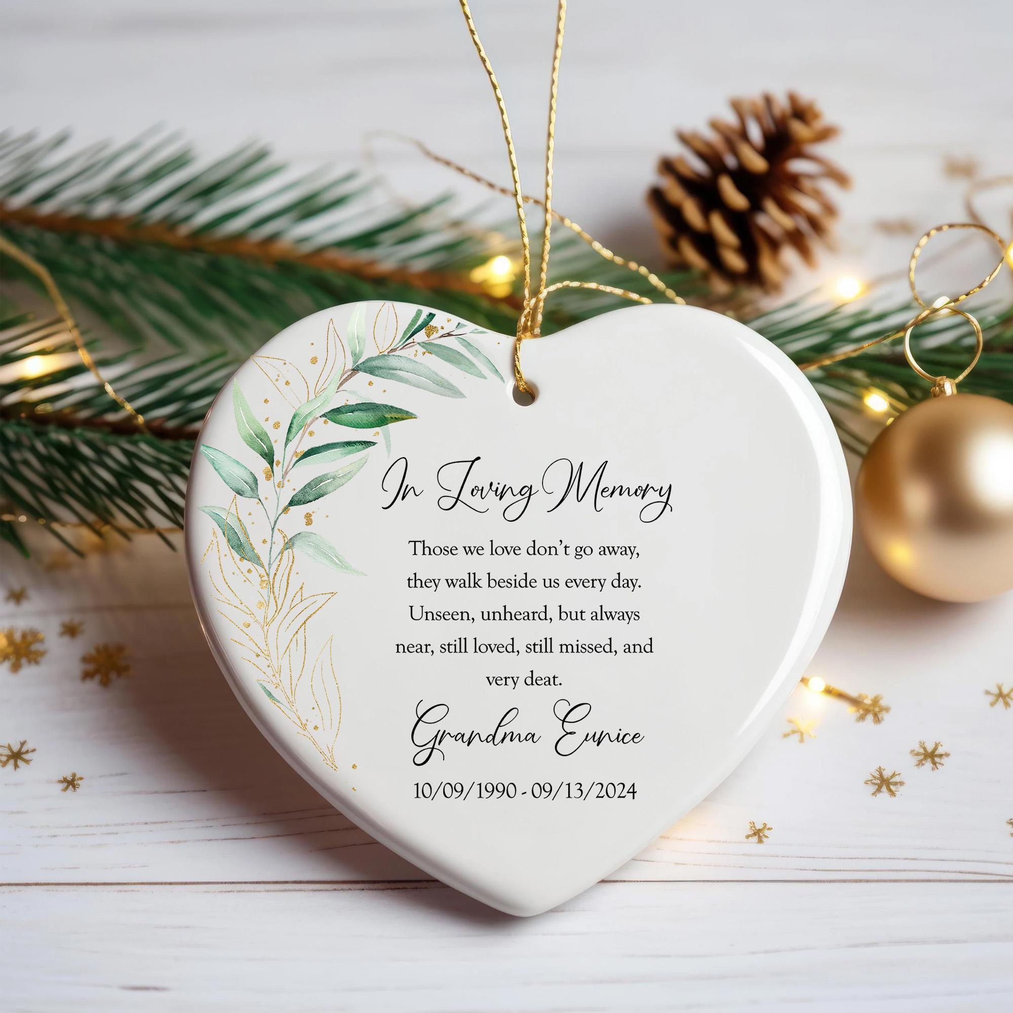 Personalized Memorial Ornament: Heart Ceramic Keepsake with Gold Accents