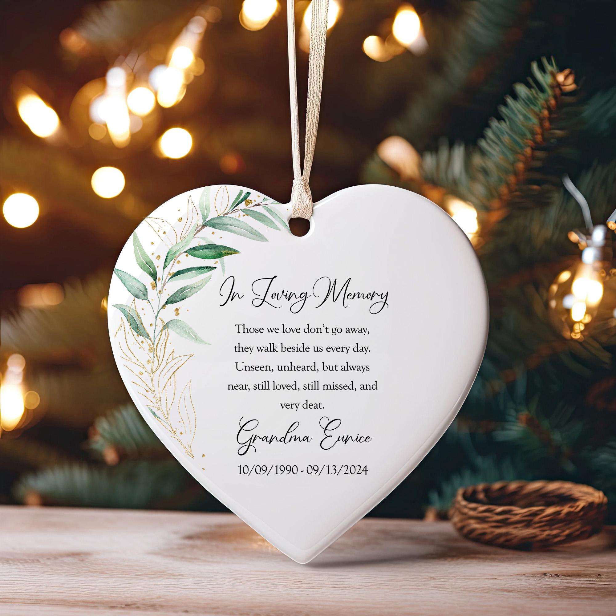 Personalized Memorial Ornament: Heart Ceramic Keepsake with Gold Accents