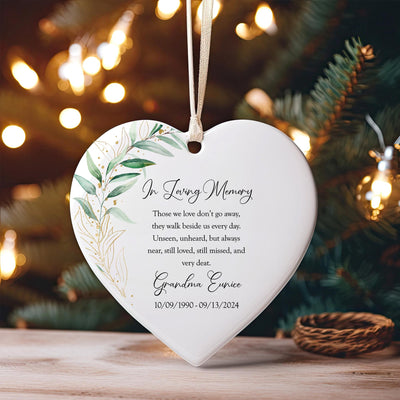 Personalized Memorial Ornament: Heart Ceramic Keepsake with Gold Accents
