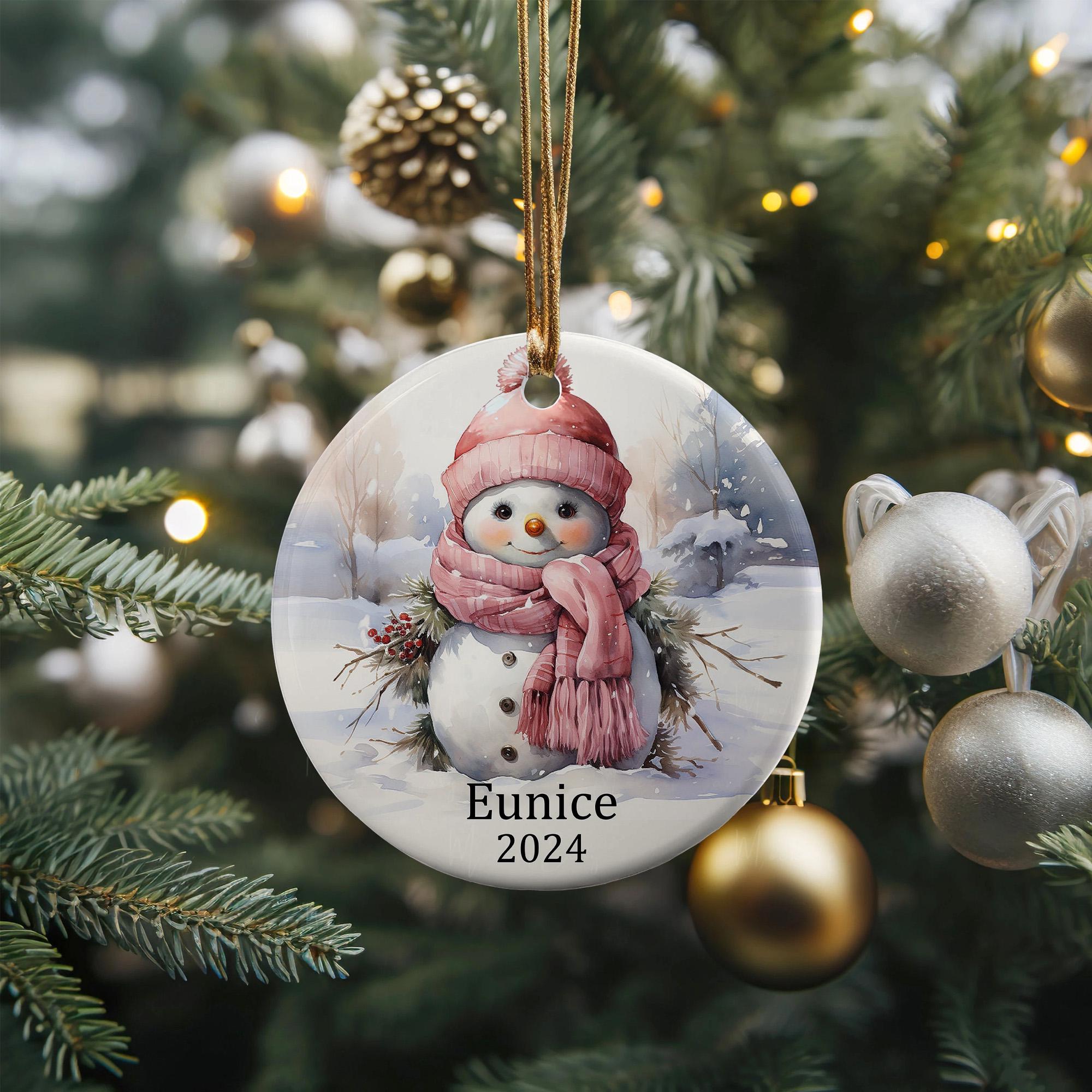 Personalized Snowman Girl Ornament, Custom Kid Name Ceramic Christmas Tree Decor