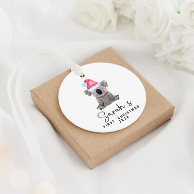 Personalized Baby Koala First Christmas Ornament, Custom Name Ceramic Keepsake Tree Decor
