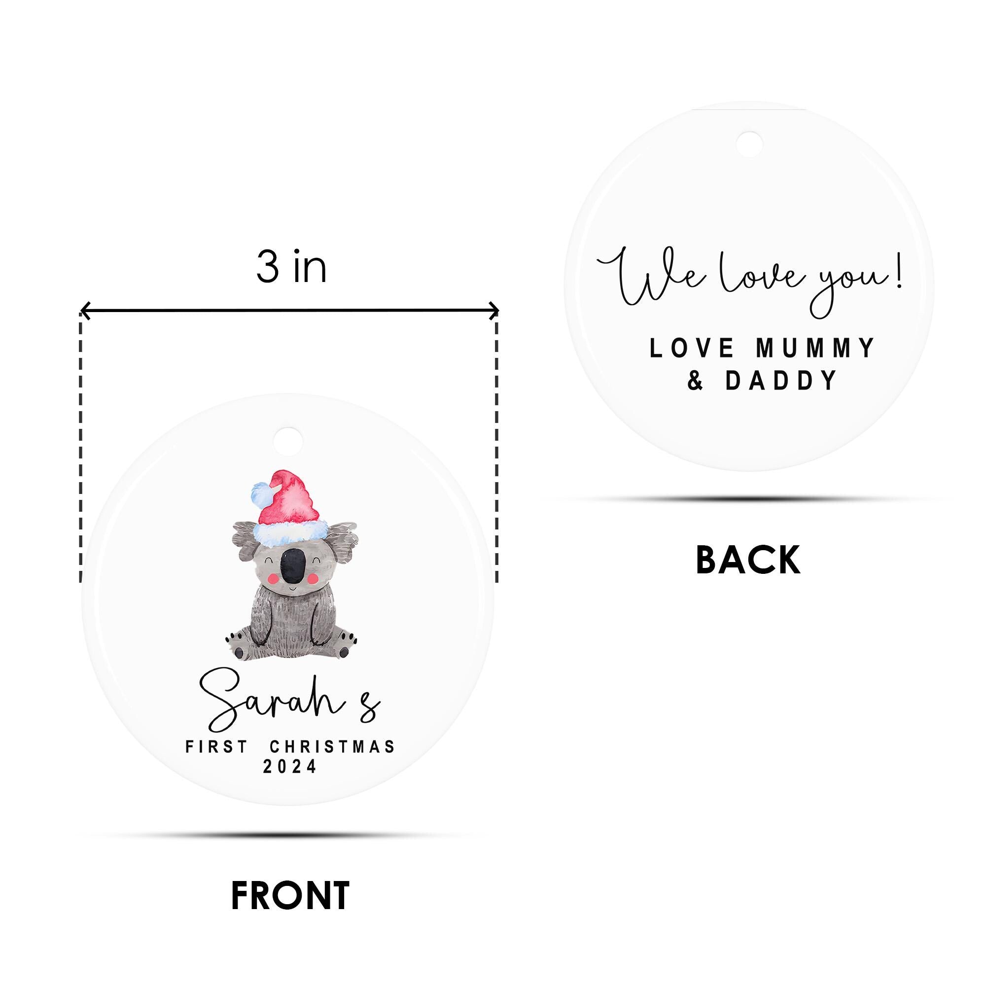 Personalized Baby Koala First Christmas Ornament, Custom Name Ceramic Keepsake Tree Decor