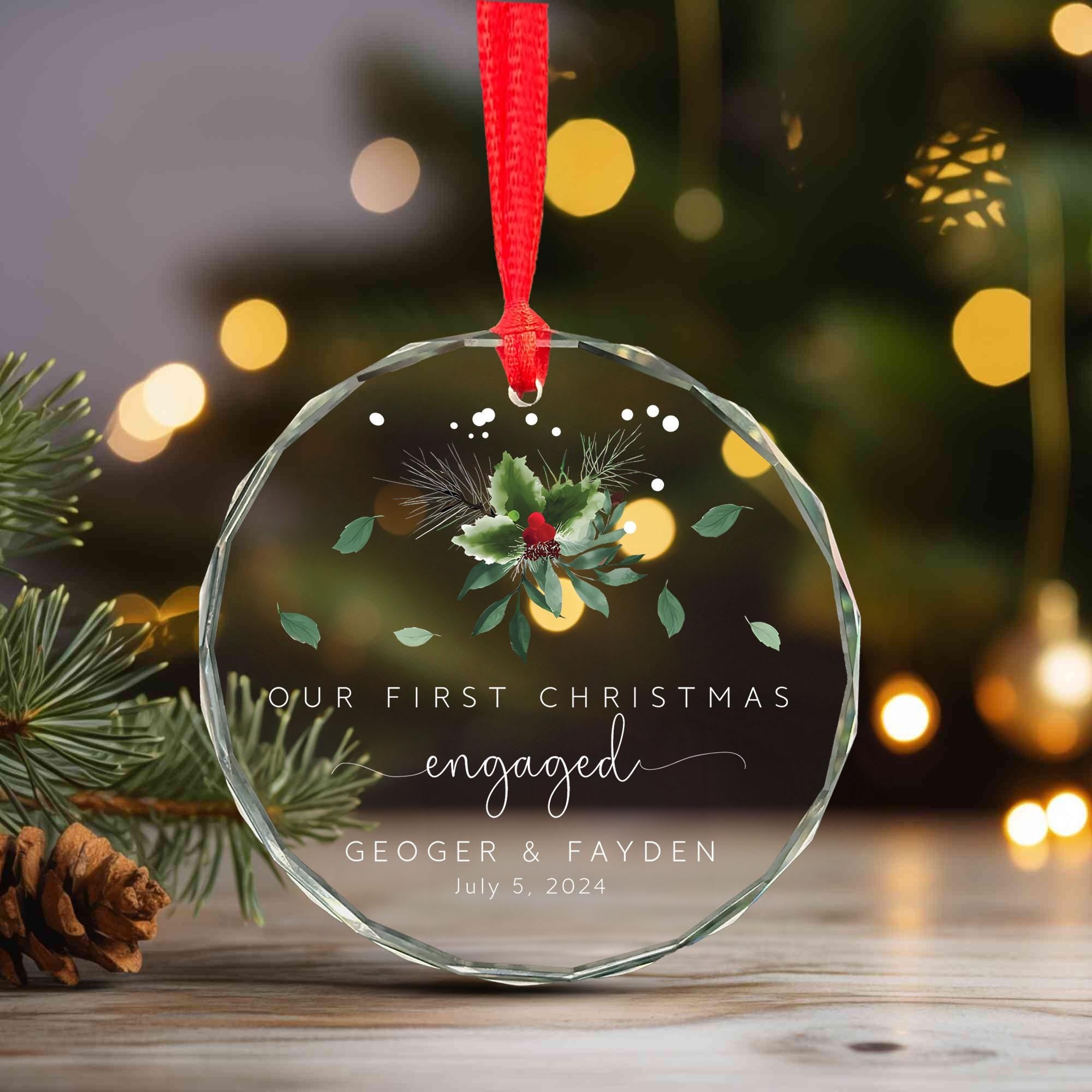 Personalized First Christmas Engaged Ornament: Elegant Glass Keepsake