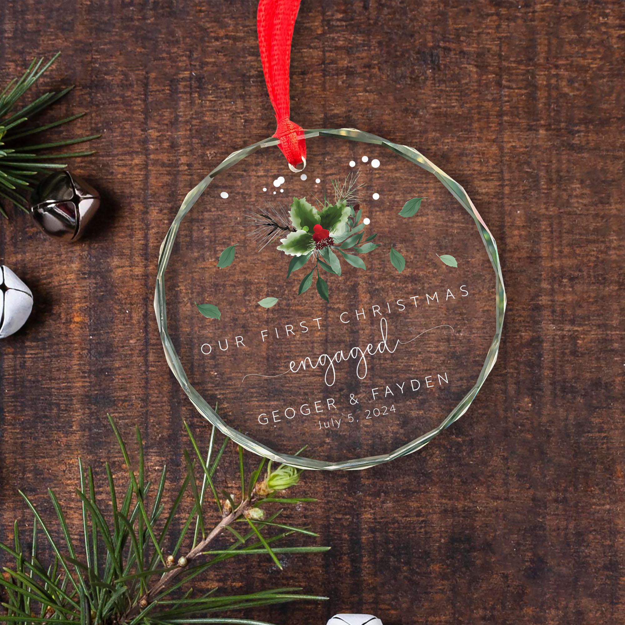 Personalized First Christmas Engaged Ornament: Elegant Glass Keepsake