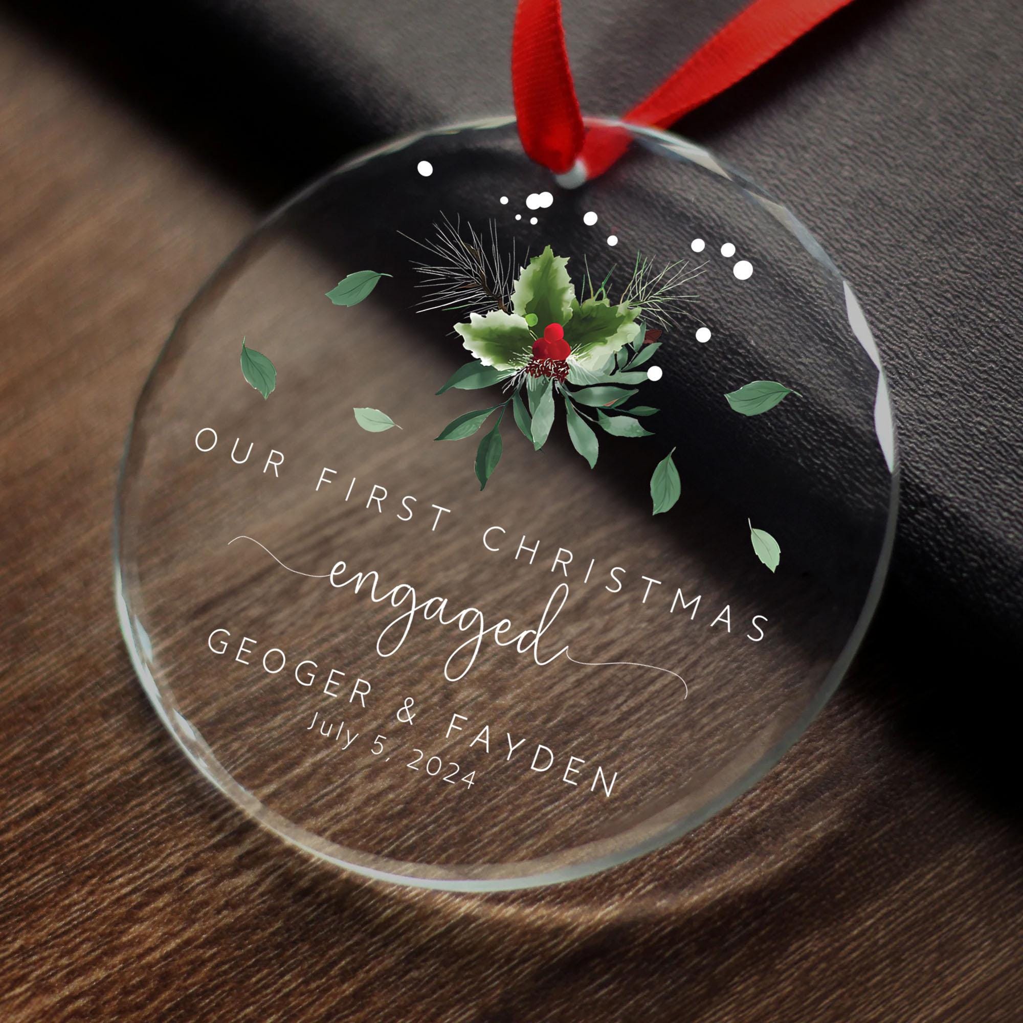 Personalized First Christmas Engaged Ornament: Elegant Glass Keepsake