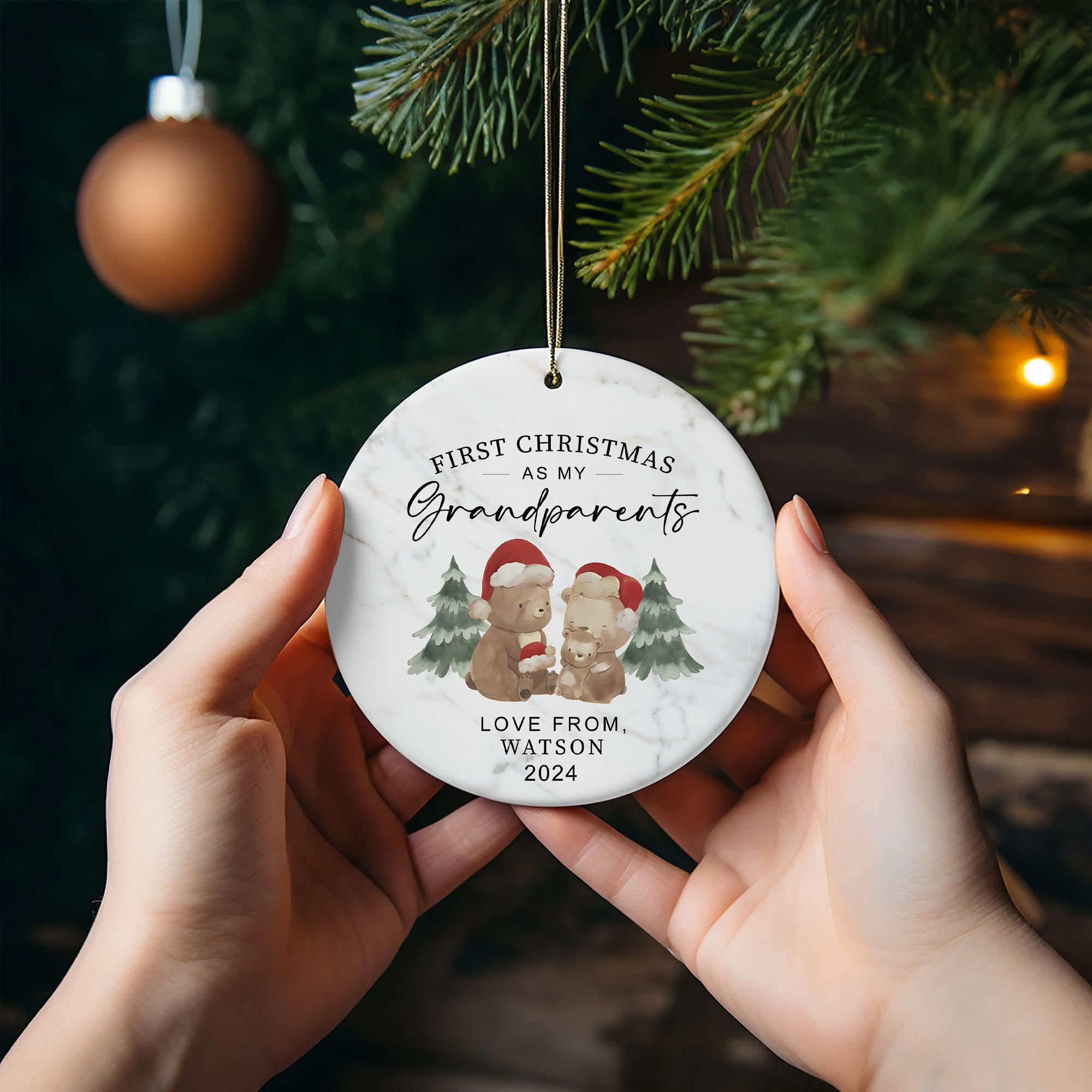 Personalized First Christmas as Grandparents Ornament 2024: Ceramic Keepsake