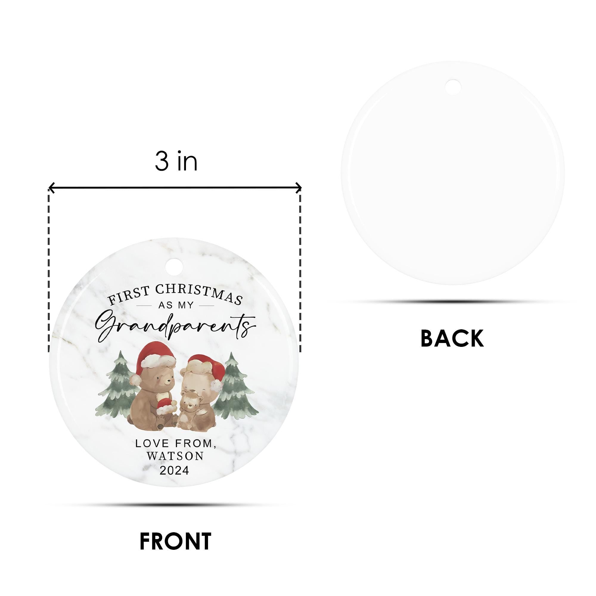 Personalized First Christmas as Grandparents Ornament 2024: Ceramic Keepsake