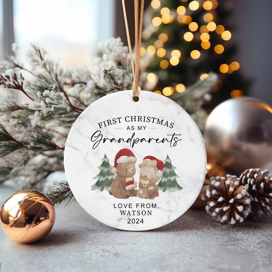 Personalized First Christmas as Grandparents Ornament 2024: Ceramic Keepsake