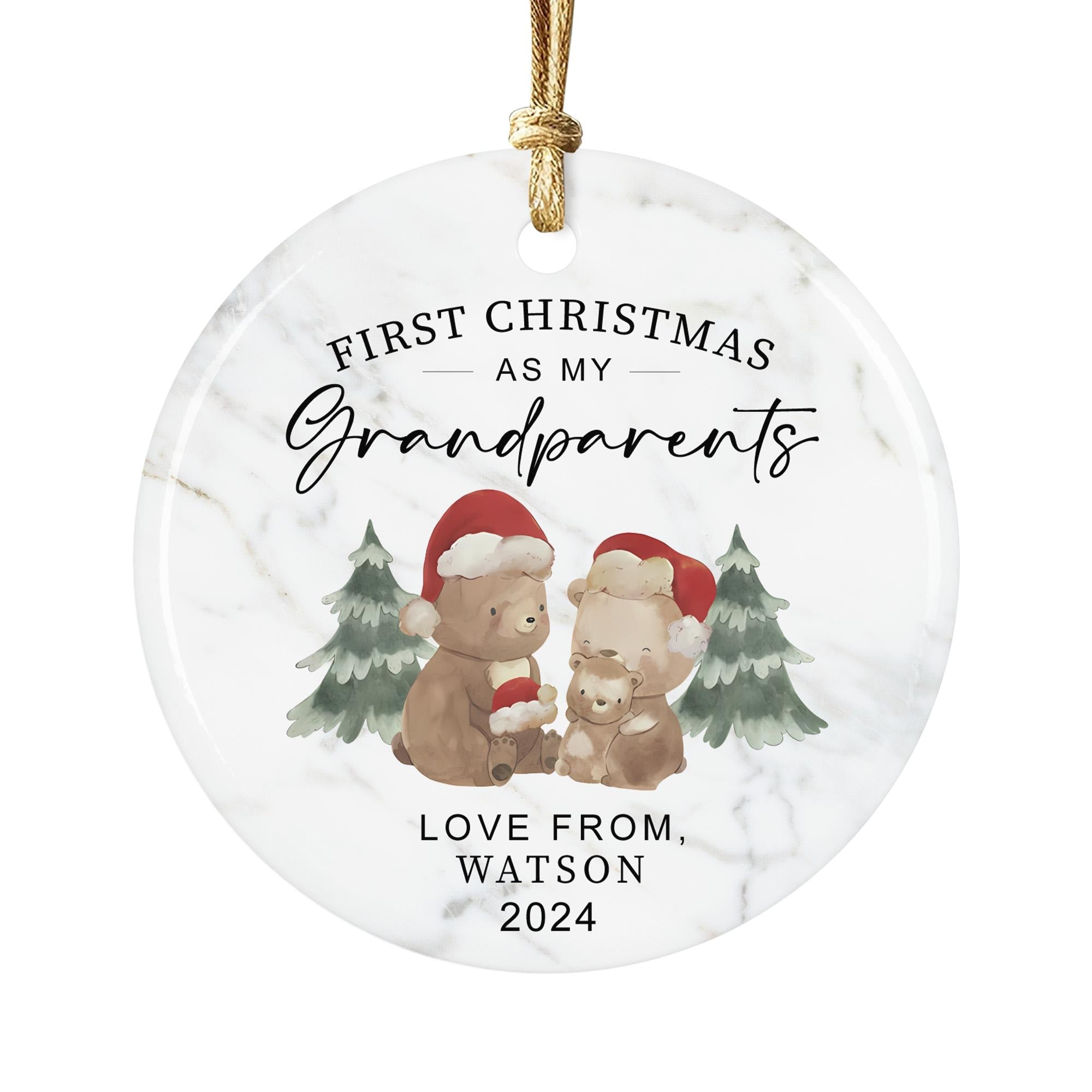 Personalized First Christmas as Grandparents Ornament 2024: Ceramic Keepsake