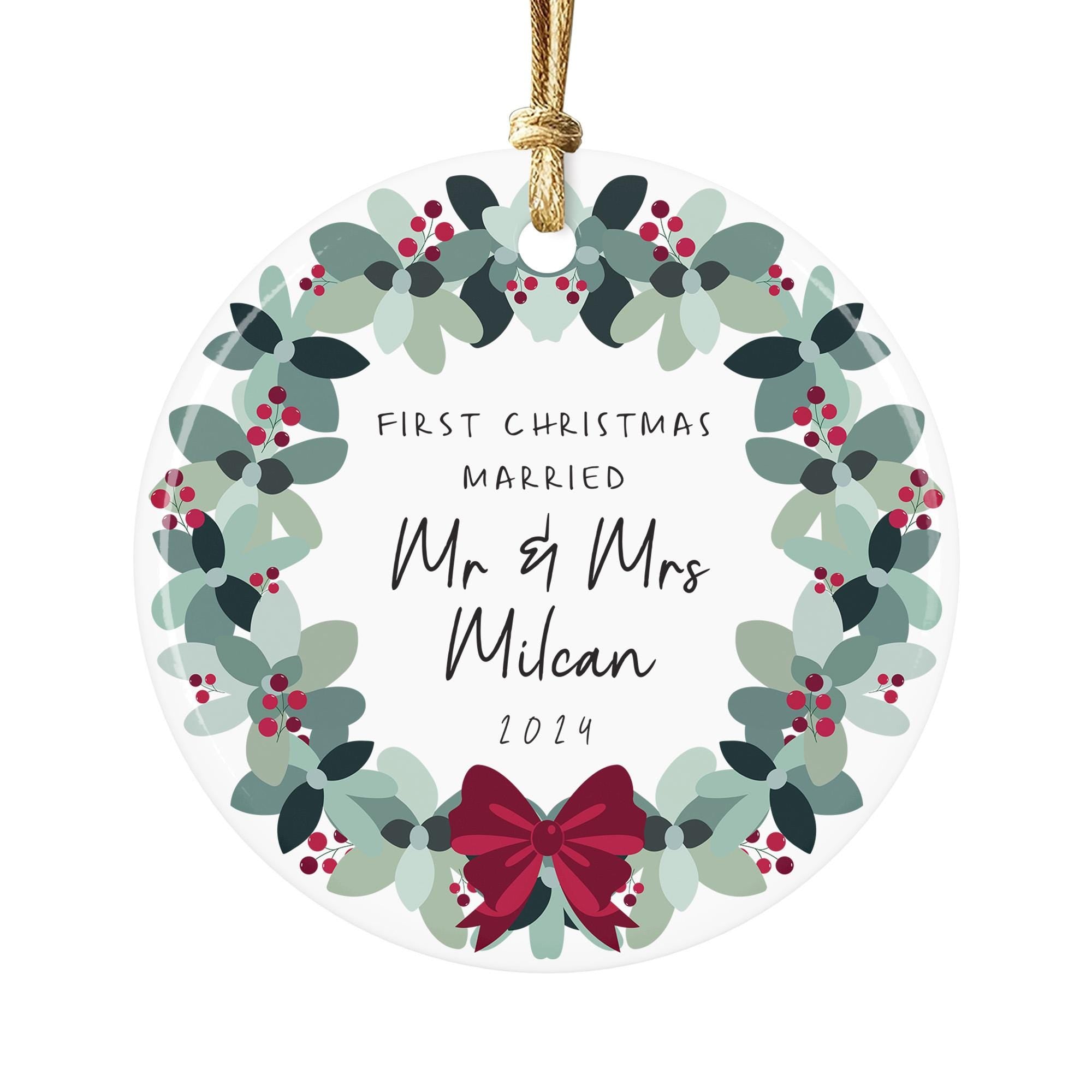 Personalized First Christmas Married Ornament 2025: Ceramic Keepsake