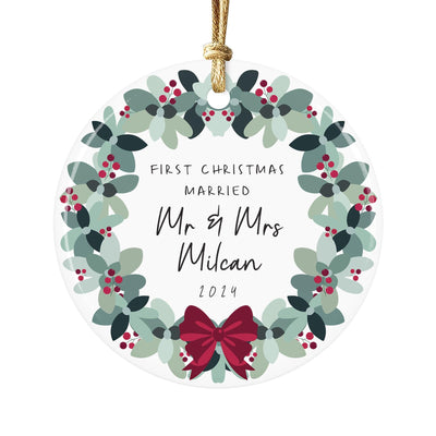 Personalized First Christmas Married Ornament 2025: Ceramic Keepsake