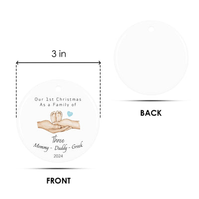 Family of Three First Christmas Ornament, Personalized Mom Dad Baby Ceramic Keepsake 2025