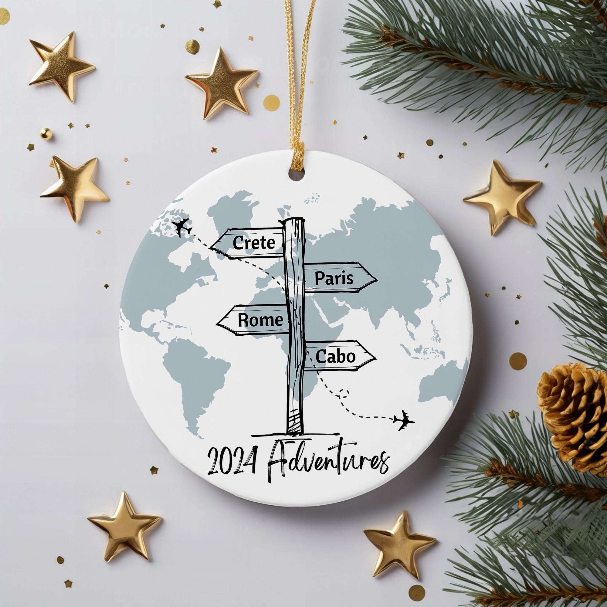 Personalized 2025 Travel Ornament: World Map Ceramic Keepsake