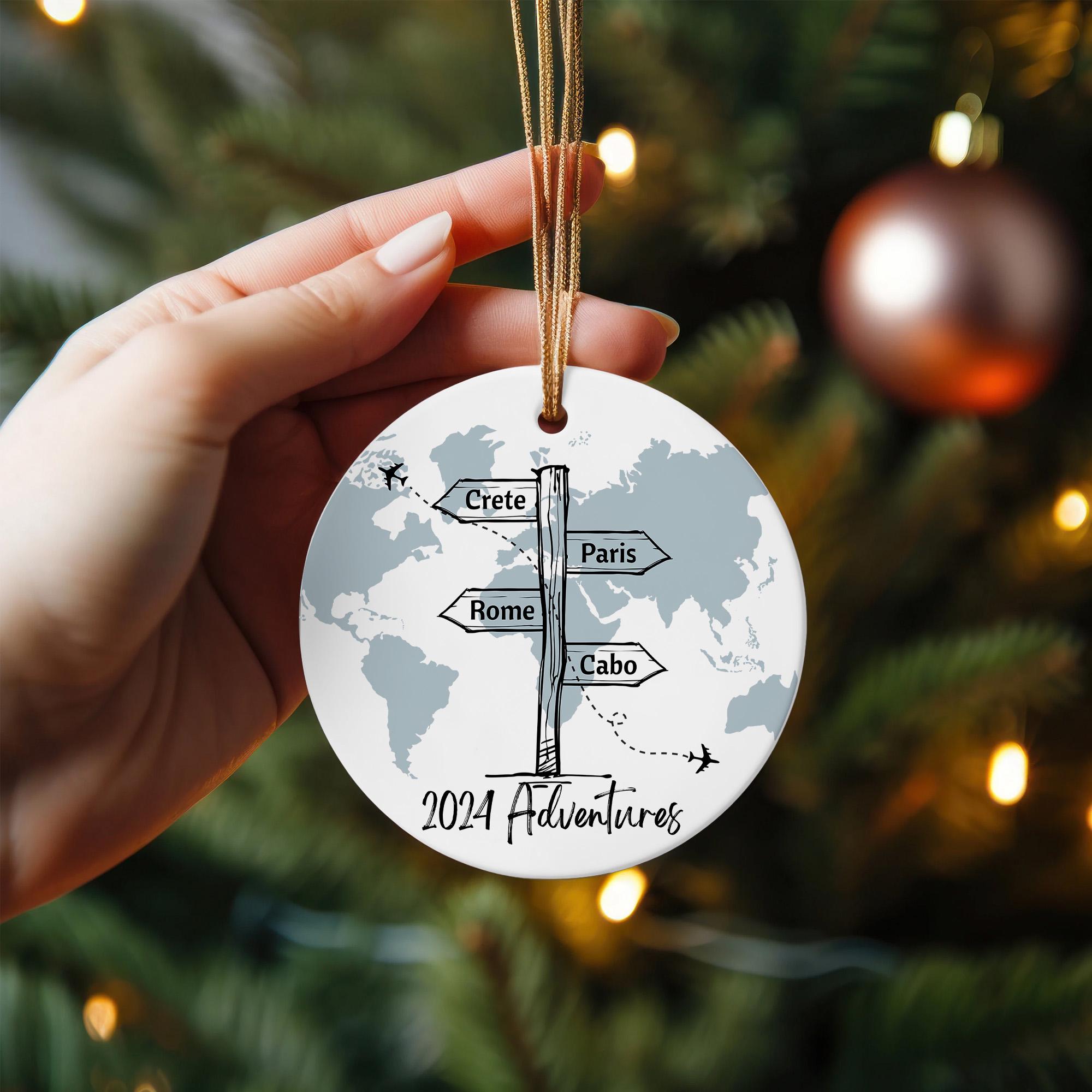 Personalized 2025 Travel Ornament: World Map Ceramic Keepsake