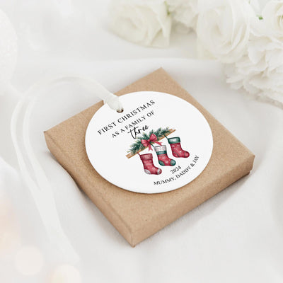 Personalized Family of Three Christmas Ornament 2025: Custom Stocking Keepsake, Custom Family Christmas Ornament