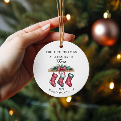 Personalized Family of Three Christmas Ornament 2025: Custom Stocking Keepsake, Custom Family Christmas Ornament