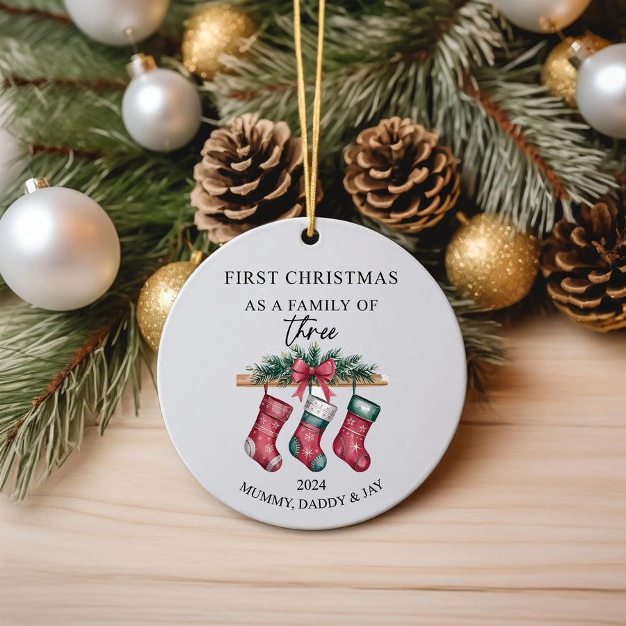 Personalized Family of Three Christmas Ornament 2025: Custom Stocking Keepsake, Custom Family Christmas Ornament