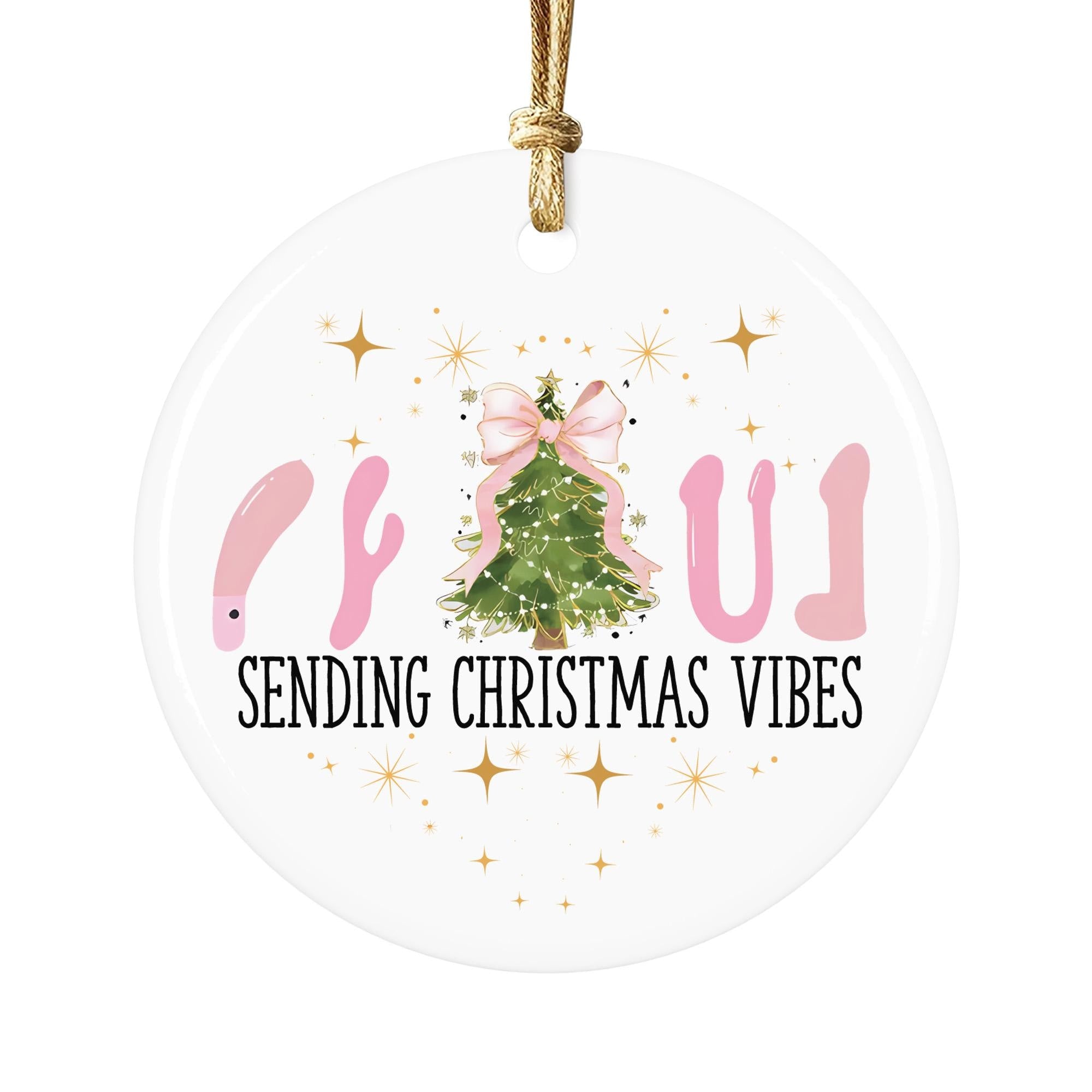 Funny Christmas Ornament 2025: Sending Christmas Vibes - 3-inch Ceramic Holiday Decor