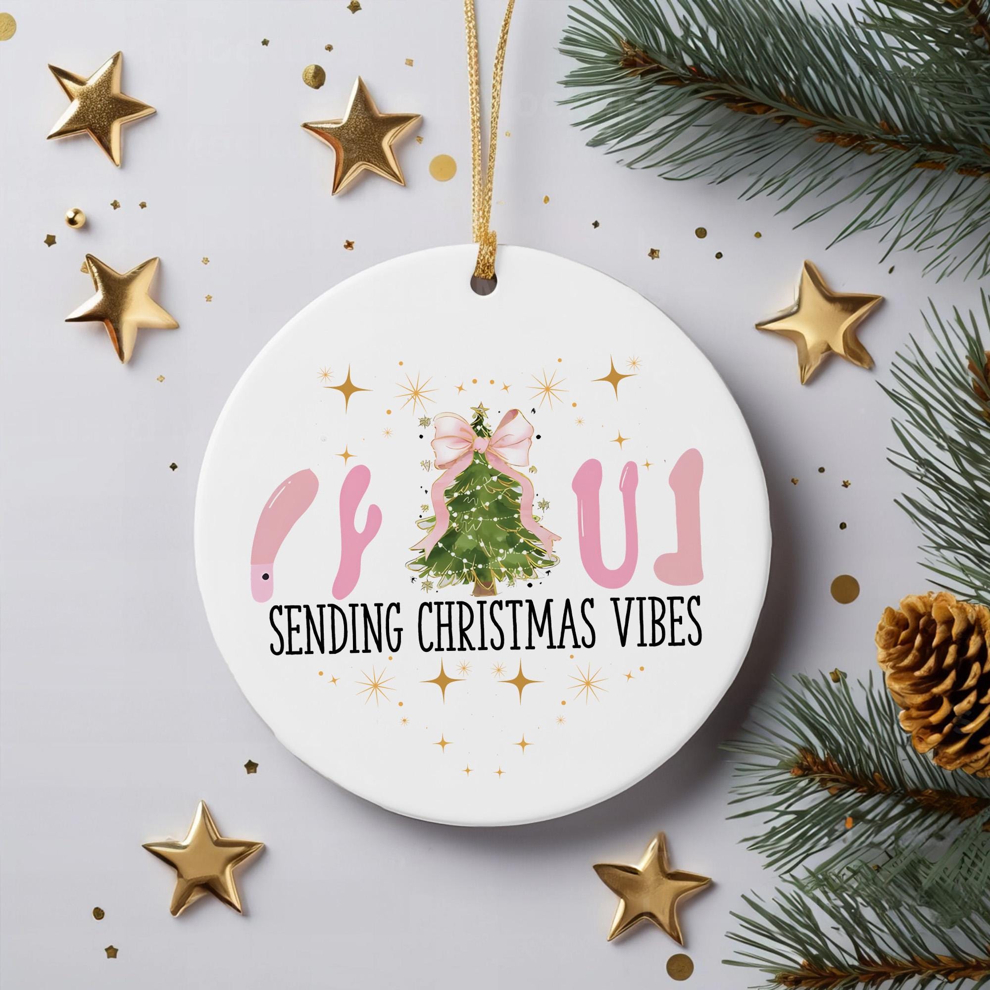 Funny Christmas Ornament 2025: Sending Christmas Vibes - 3-inch Ceramic Holiday Decor