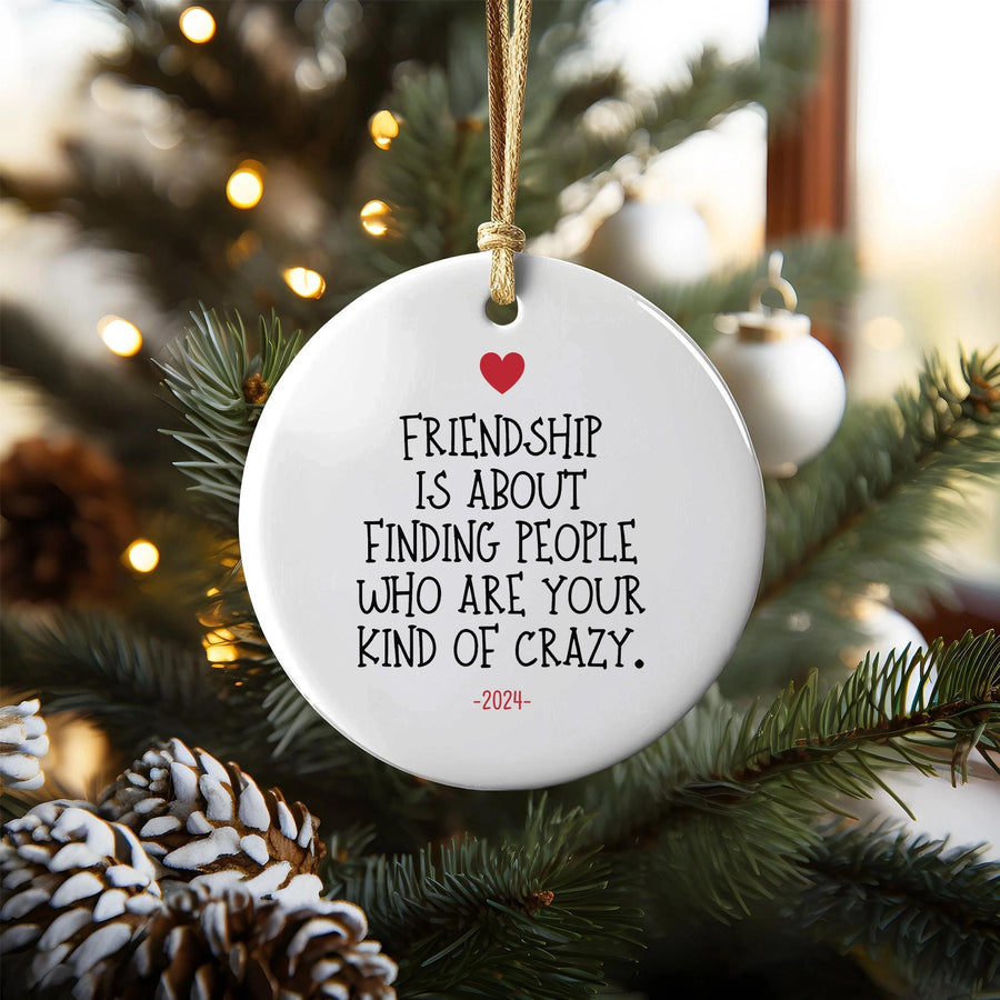 Funny Friendship Christmas Ornament: "Kind of Crazy" Ceramic Keepsake