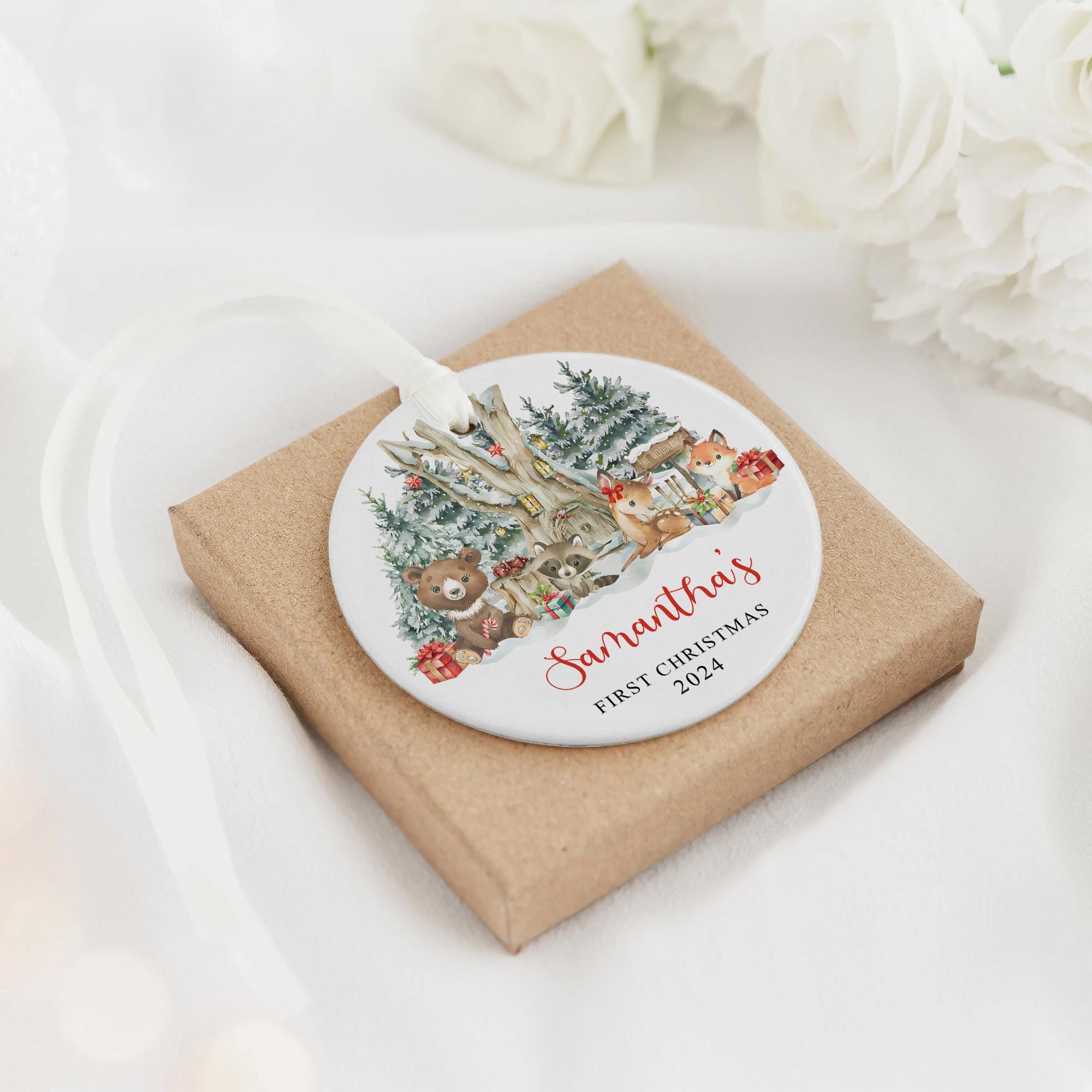 Personalized Woodland Animals Baby First Christmas Ornament 2025