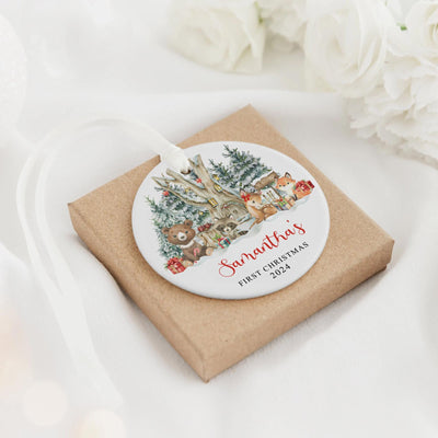 Personalized Woodland Animals Baby First Christmas Ornament 2025