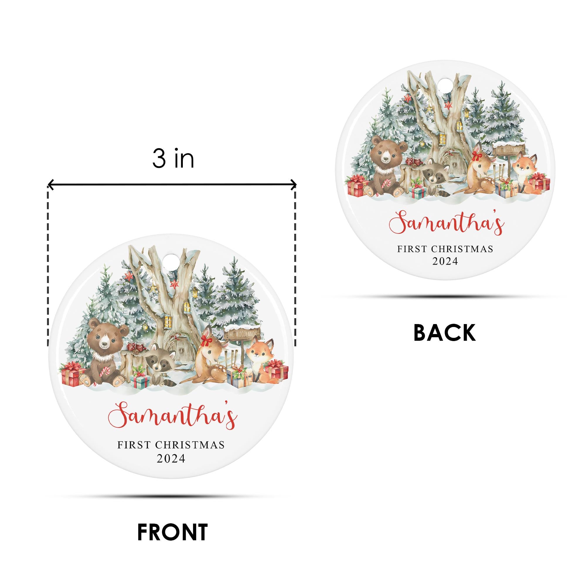 Personalized Woodland Animals Baby First Christmas Ornament 2025