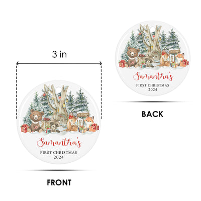 Personalized Woodland Animals Baby First Christmas Ornament 2025