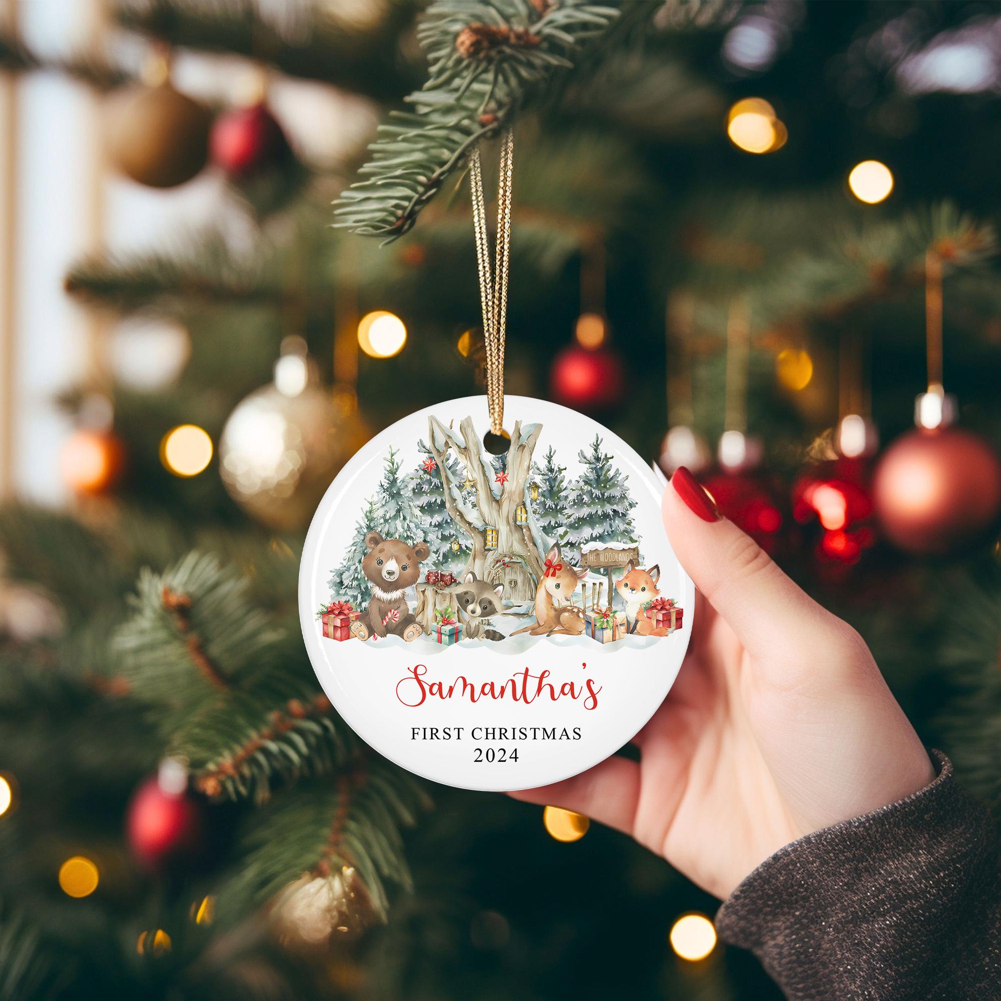 Personalized Woodland Animals Baby First Christmas Ornament 2025