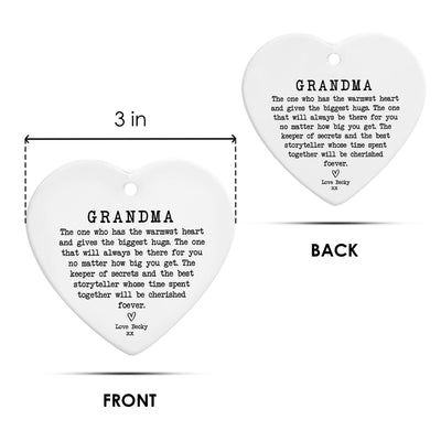 Heart Ceramic Grandma Ornament: Cherished Keepsake with Loving Message