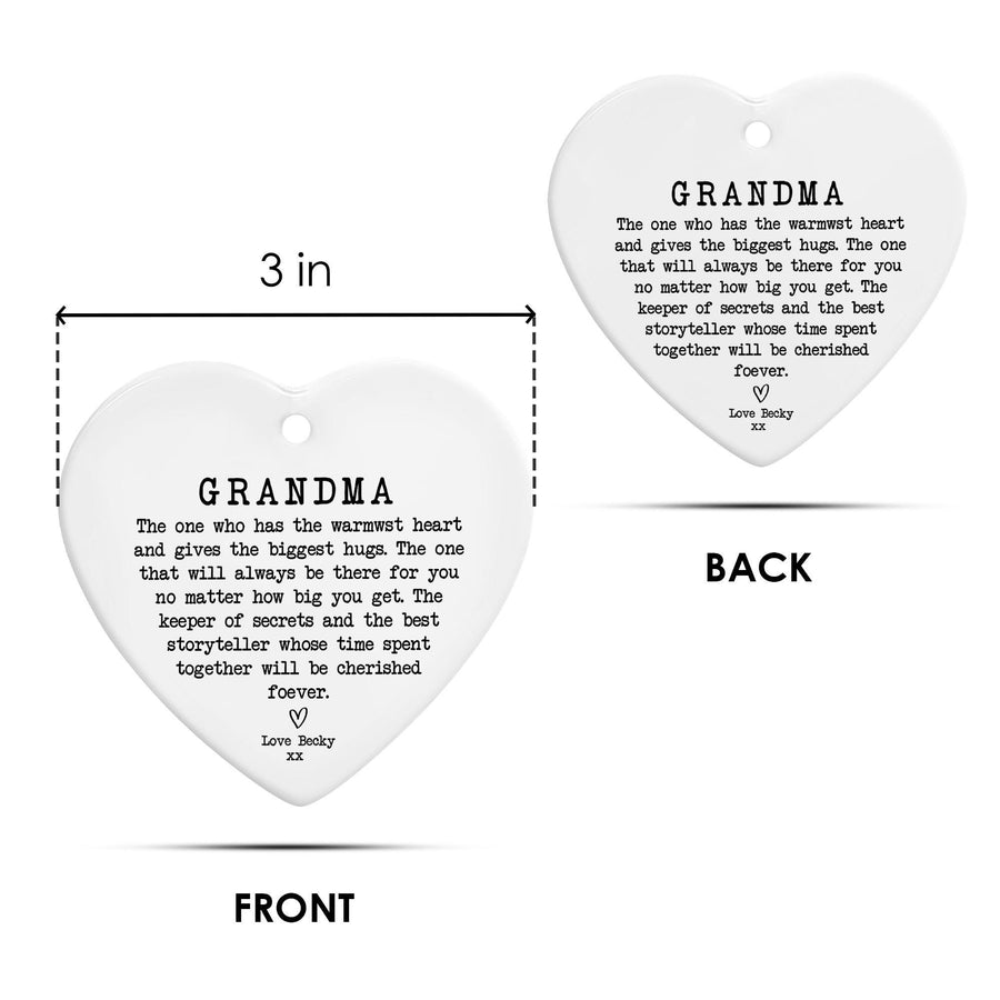 Heart Ceramic Grandma Ornament: Cherished Keepsake with Loving Message